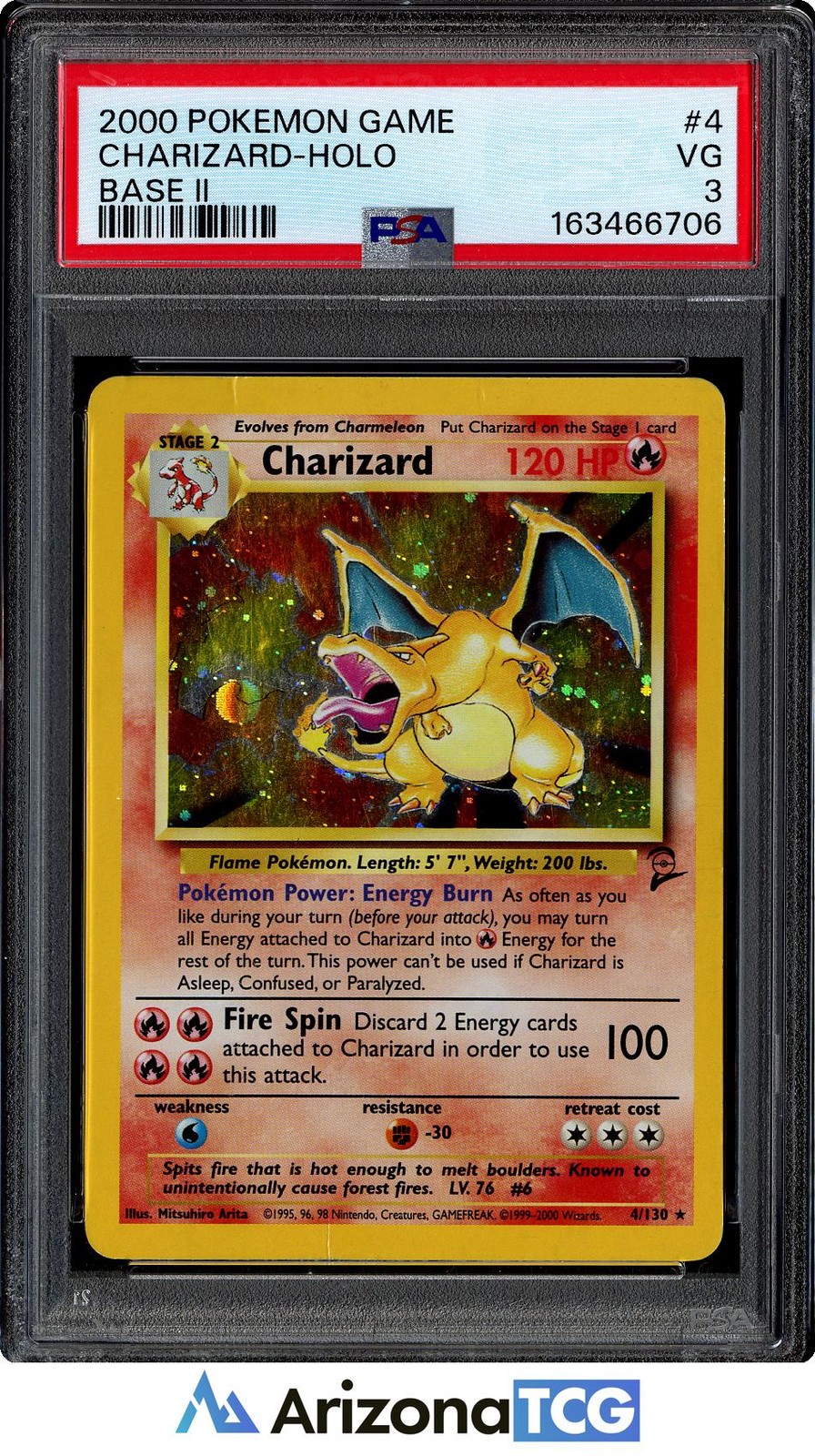 Pokemon 2000 Charizard 4/130 Holo Rare Base Set 2 PSA 3