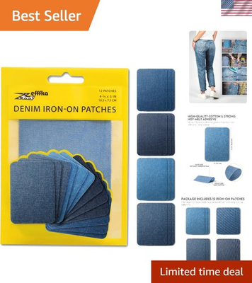 #ad Versatile Denim Patch Kit 12 Cotton Iron On Patches in Various Blue Shades $16.99