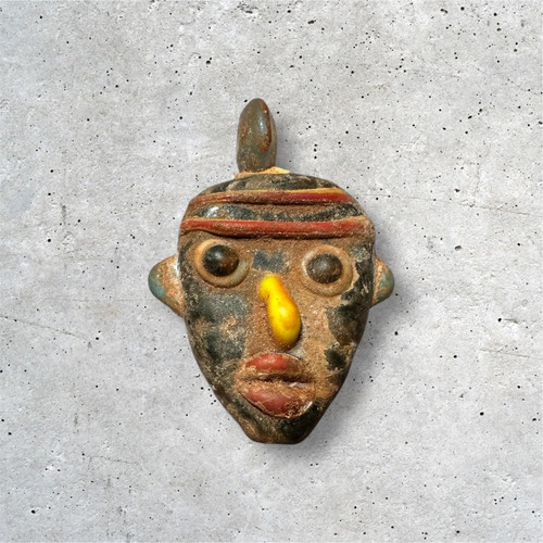 Rare Phoenician Mosaic Glass Face Amulet Pendant (22mmx32mm)