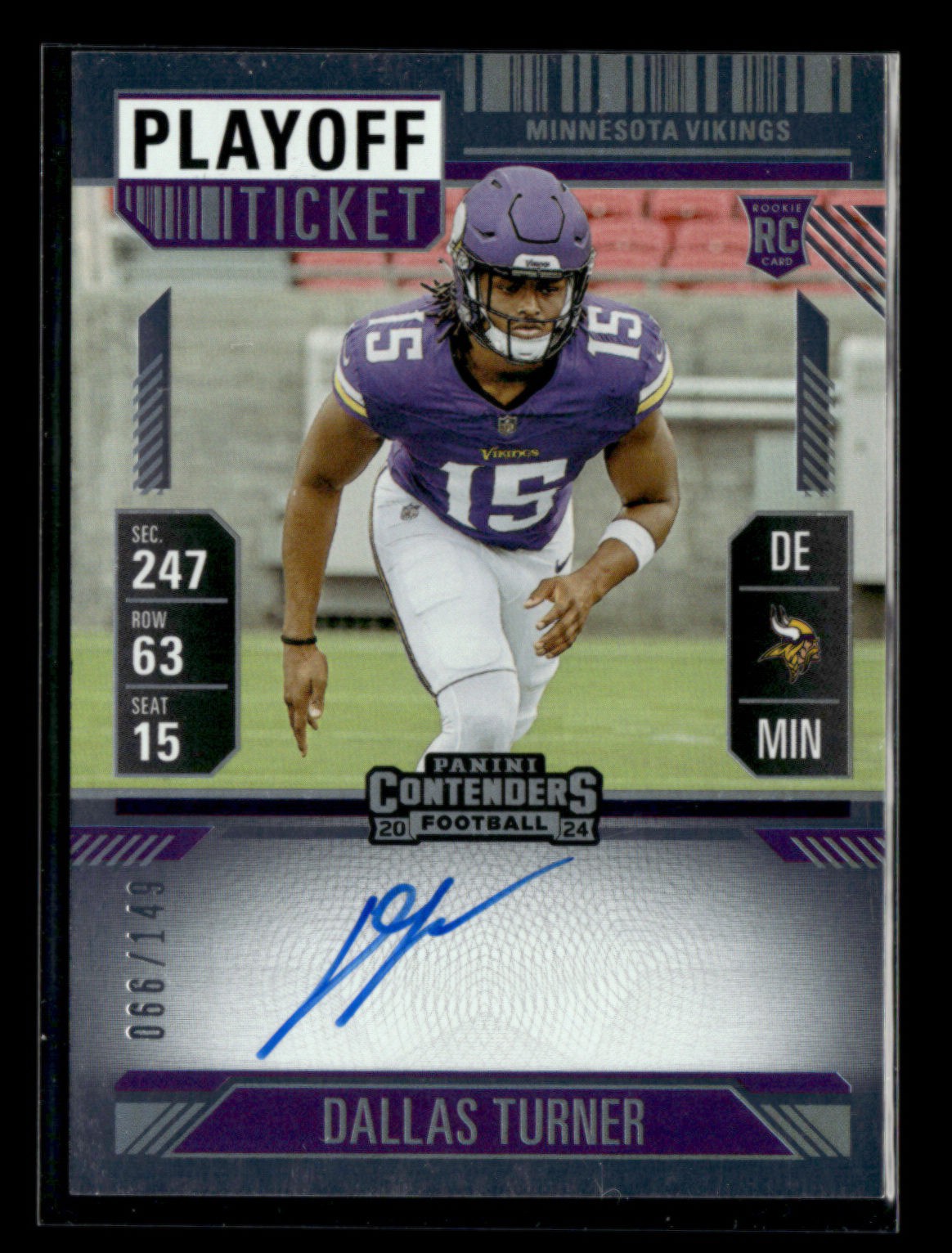 Dallas Turner 2024 Panini Contenders Playoff Ticket RC RPS Auto 066/149 [bz26