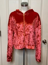 Fabletics Strawberry Pink Crushed Velour Zip-Up Hoodie, Size L, NWT! $85
