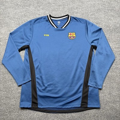 Barcelona FCB Jersey Shirt Mens XL Blue Long Sleeve Embroidered Heavy Soccer