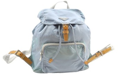 Authentic PRADA Nylon Leather Backpack Light Blue AB537