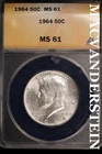 1964 Kennedy Half Dollar-ANACS MS 61 Brilliant Uncirculated #SLM558