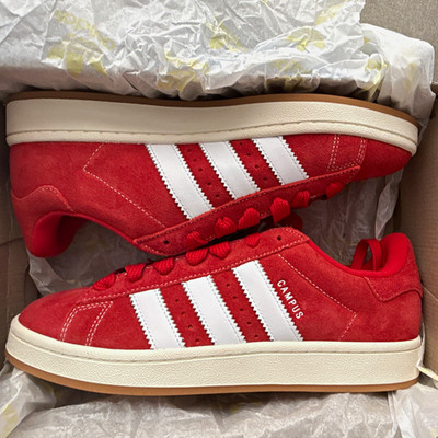 adidas Campus Men s Red/White Suede Low Top Lace Up Sneakers New w/ Box
