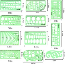 11pcs Geometric Drawing Templates Stencil Set – Green Drafting & Measuring Tools