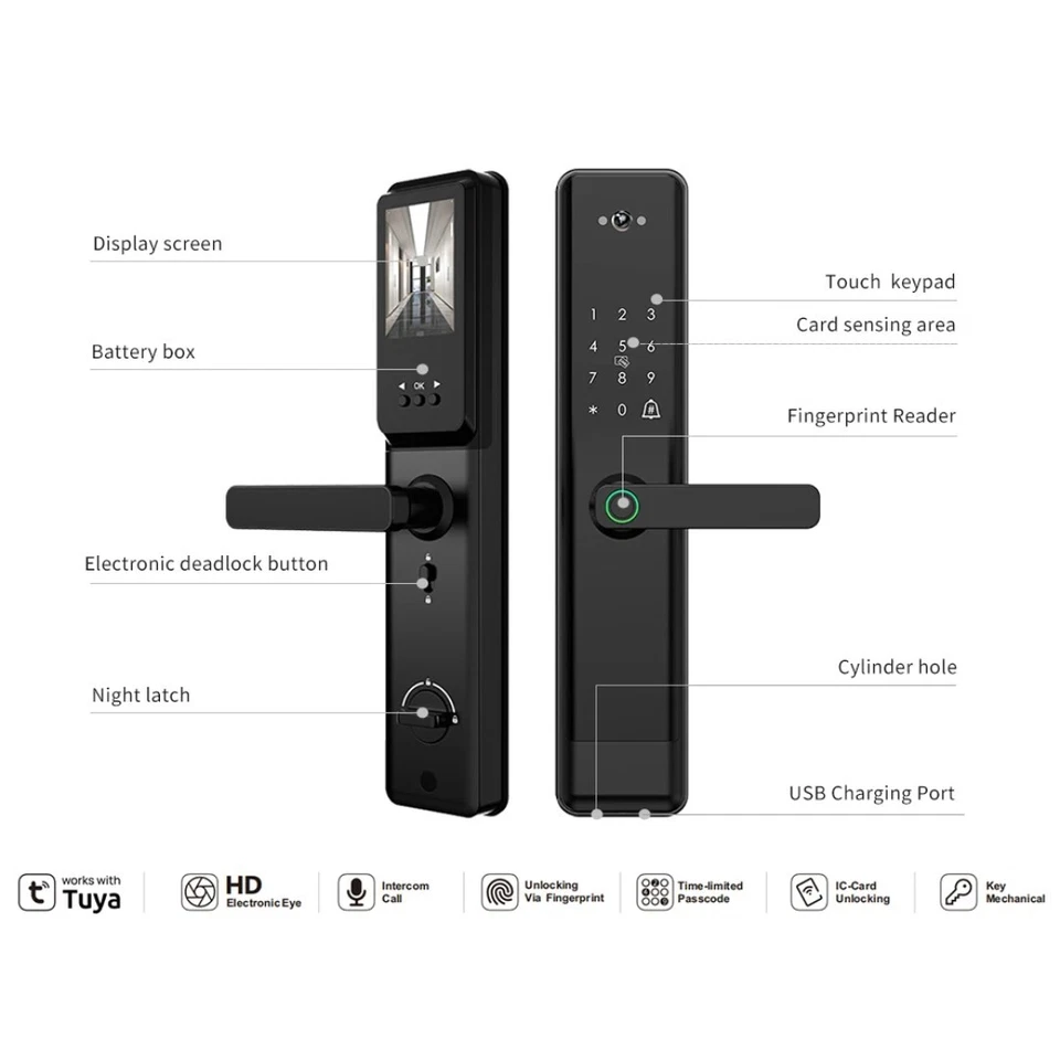 Door Smart Lock Best Keyless Locks For Airbnb Remote Control Biometric Pin Black - Image 4 of 4