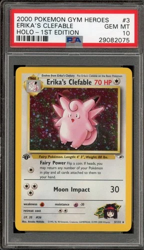 Pokemon Erika's Clefable Gym Heroes 1st Edition Holo Rare #3 PSA 10 Gem Mint