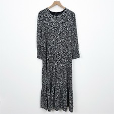 Ann Taylor Dress Womens Large Black Floral Tiered Modest Boho Feminine Church