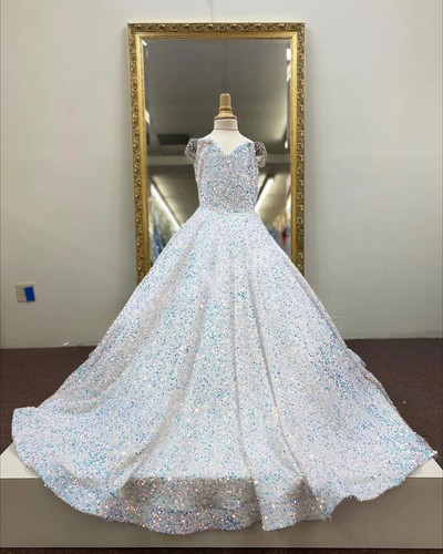 Girl Pageant Dress Veet Sequin Off Shoulder little Kid Birthday Formal PartyGown - Picture 8 of 14