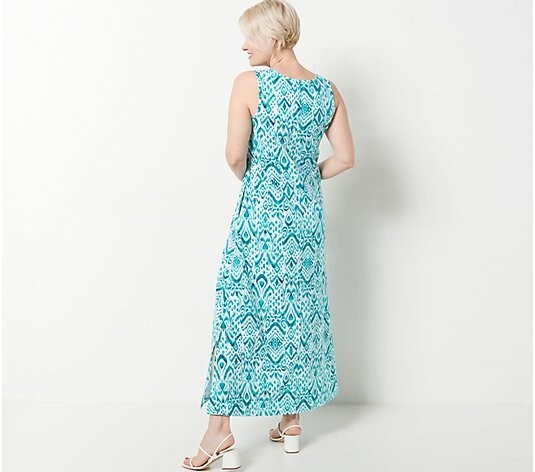Denim & Co. Printed Textured Knit Regular Maxi Dress-Rich