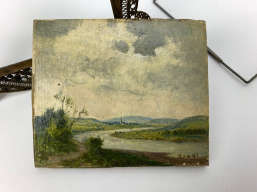 Miniature oil painting painting Hermann Gradl 1883-1964 Nuremberg landscape on the river - Picture 2 of 10