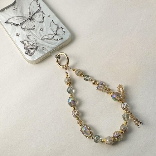 Retro Butterfly Crystal Bead Phone Chain Rope Keychain Pendant Bag Ornament Gift - 第 4/7 張圖片