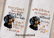 Dachshund Dish Towels Personalized Set of Two handmade wiener dog tea kitchen
