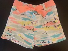 NWT Girls 4T CARTERS PLAYWEAR Cotton Peach/Yellow/Green CUFFED BELTED SHORTS