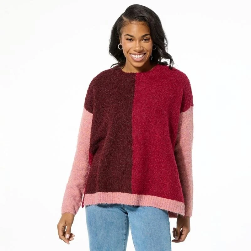 DG2 Diane Gilman Colorblock Pullover Poncho Sweater Size XL/1X Vintage Rose NEW