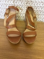 Woman  s Cecilia Faux Leather Cork Bottom Strappy Wedge Pumps, A New Day Cognac 9