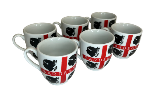 Set 6 Tazzine Da Caffè Con Piattino Senza Piattino Sardegna Bandiera 4 Mori - Foto 2 di 18