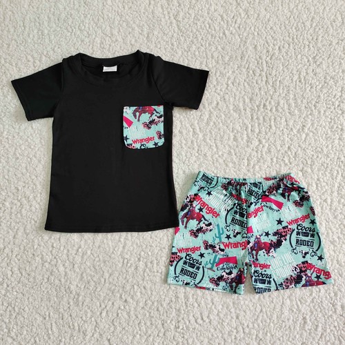Summer Toddler Baby Boys Outfit Cowboy Rodeo Shorts Clothes Set - Picture 4 of 10