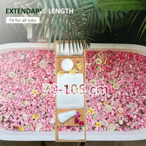 Extendable Bamboo Bathtub Shelf Rack Bath Caddy Tray Bathroom Storage - Picture 7 of 12