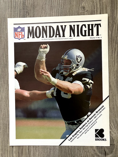1988 NFL Monday Night Media Guide Denver Broncos vs Oakland Raiders Howie Long