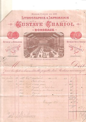 Jahr 1893. Bordeaux. Lithographie. Druckerei. Gustave Chariol. 2 Dokumente. RR