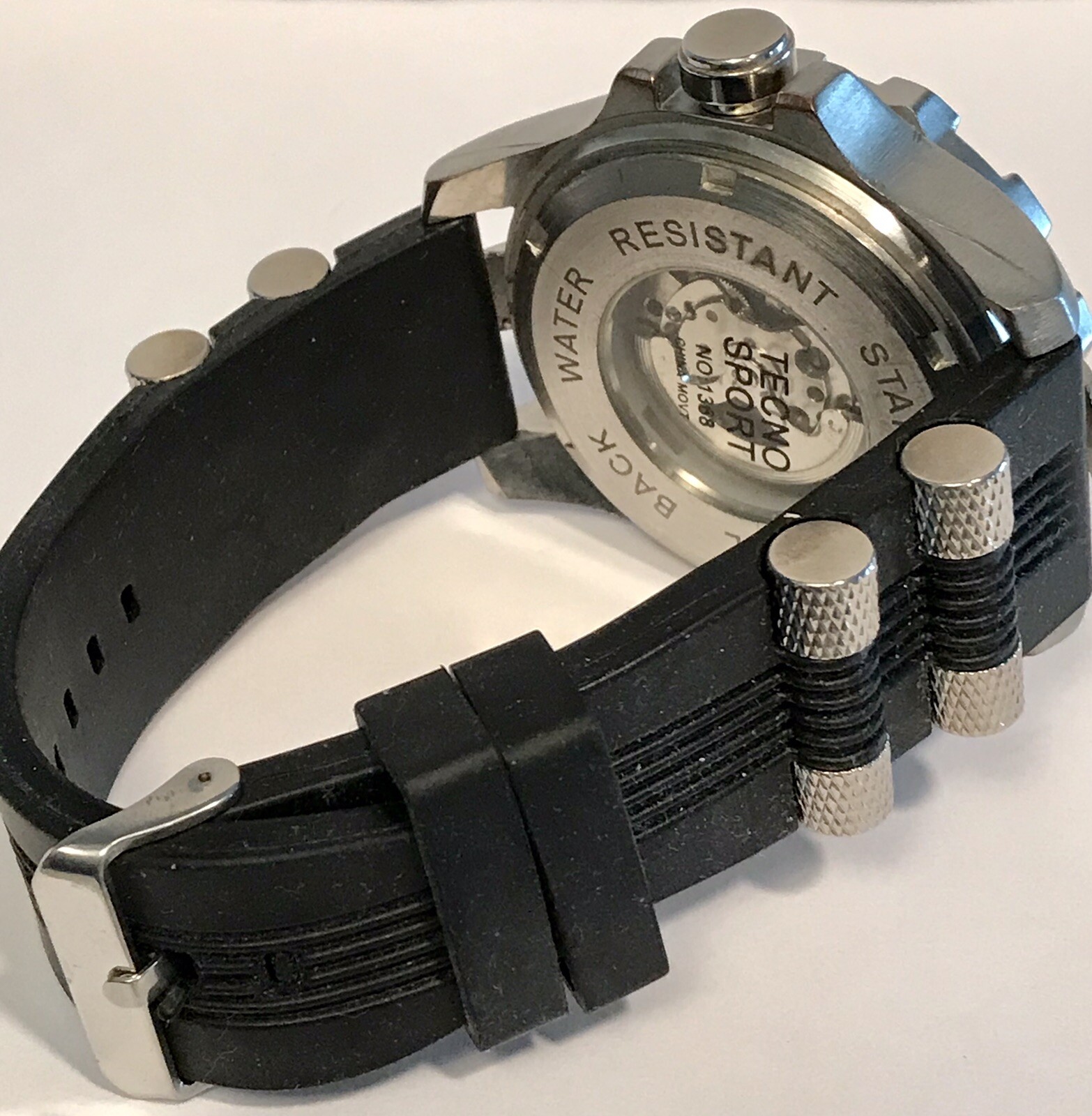 52mmm Auto Fully Skeletonized Black & Silvertone Strap TecnoSport Mens Watch