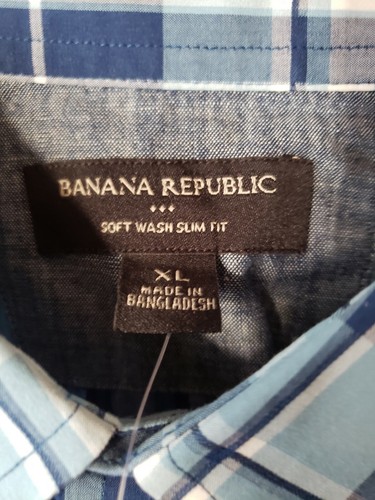 Banana Republic Slim Fit Long Sleeve Shirt Size XL Blue Plaid New W/Tags 59.99 - Picture 3 of 5