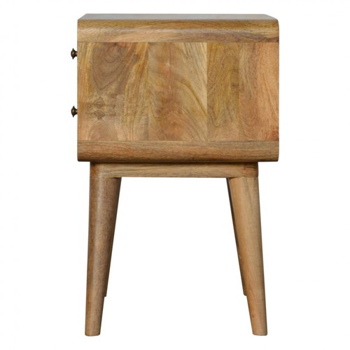 Mesa de noche curva de 2 cajones muebles hechos a mano madera de mango liso roble Scandi - Imagen 7 de 8