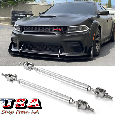 2x 8''-11'' Silver Adjust Bumper Lip Splitter Strut Rod Tie Support Bars For Dodge