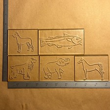 5 ACRYLIC MASTER TEMPLATE FOR ENGRAVER FONT TRAY COPY DOGS FISH ELEPHANT HORSE