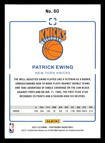2021-22 Panini Photogenic Patrick Ewing #60 New York Knicks - Picture 2 of 2