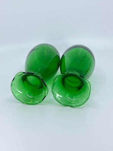 1960s Pair Anchor Hocking Emerald Forest Green Crimped Vases - 2 matching vases - Picture 13 of 21