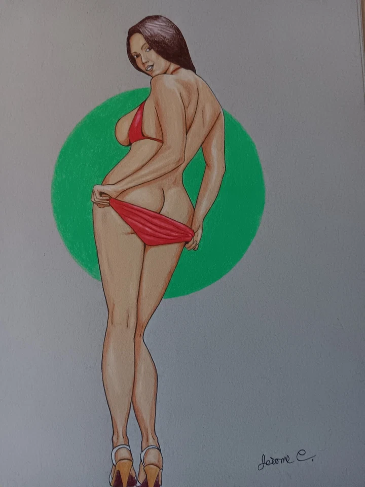 female figure drawing Ink colored pencil artist Jerome Cadd "Rearview Wonder" — 第 3/4 张图片