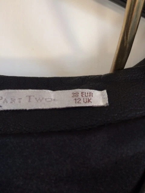 Black leather dress size 12 by Part Two V neck good condition vintage smart - Image 3 of 3
