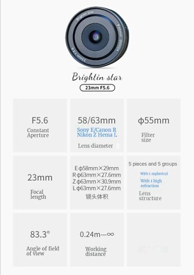 Brightin Star 23mm F5.6 Full Frame Wide Angle MF Lens For Sony E
