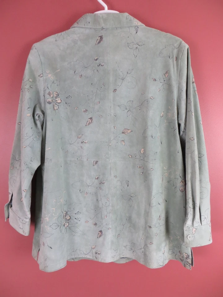 LTR0658-  DIALOGUE Women's Leather Coat Jacket Soft Sage Multi Floral Size 1X - Image 2 of 4