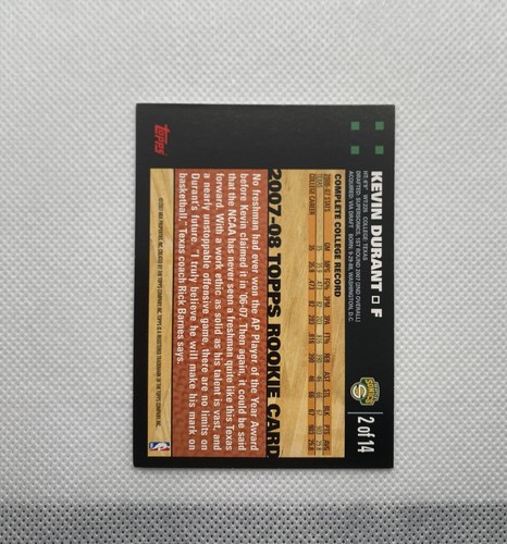 2007-2008 Topps #2-14 Kevin Durant (RC) NM/MT Rookie - Picture 2 of 2
