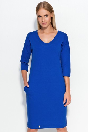 Damas Oficina de trabajo casual Scoop Neck 3/4 Manga Knee Length Tunic Dress FA518 - Imagen 8 de 8