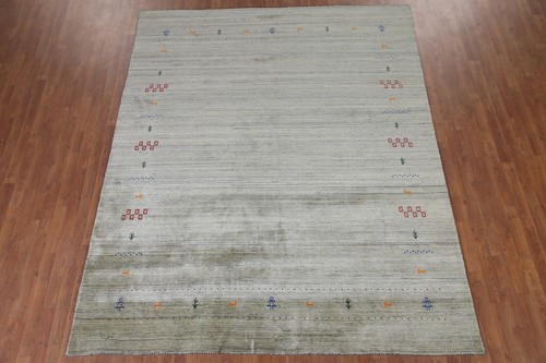Little Character/ Animal Green Gabbeh Area Rug 8'x10' Handmade Dining Room Rug - Picture 2 of 12