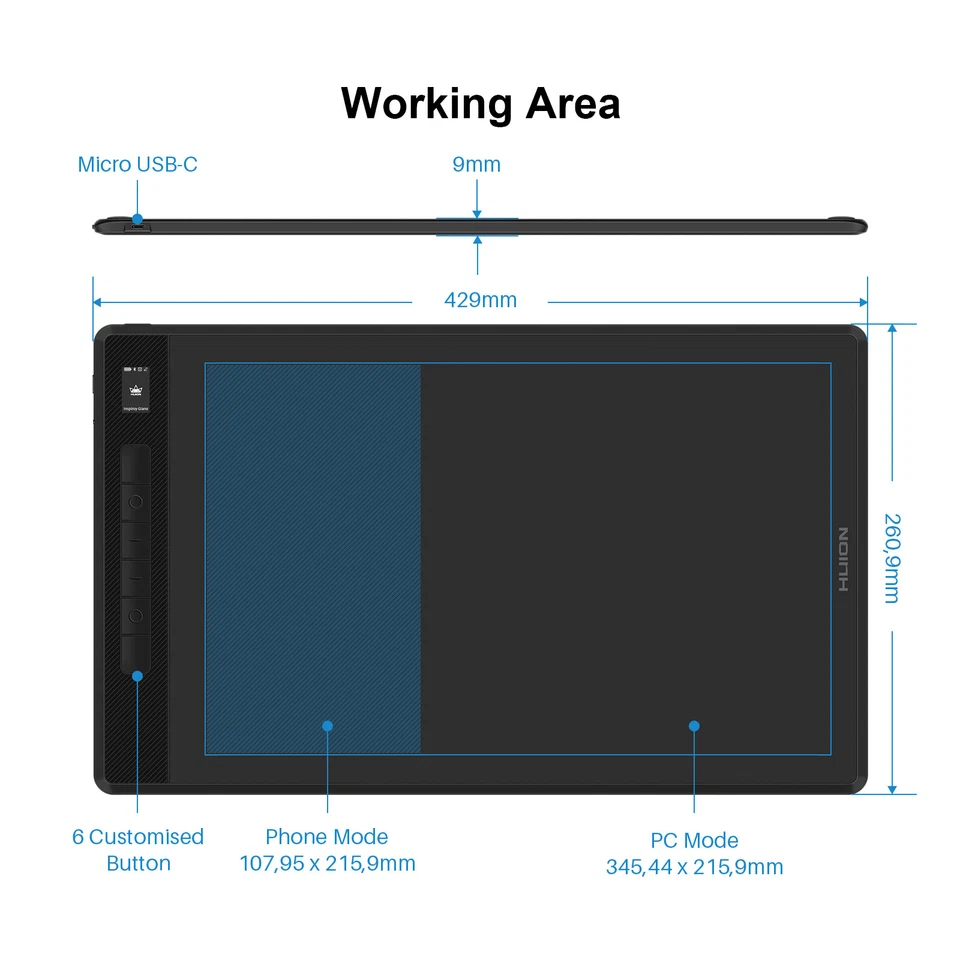 Huion Inspiroy Giano G930L Wireless Large Graphics Drawing Tablet+felt pen nibs - Image 2 of 4