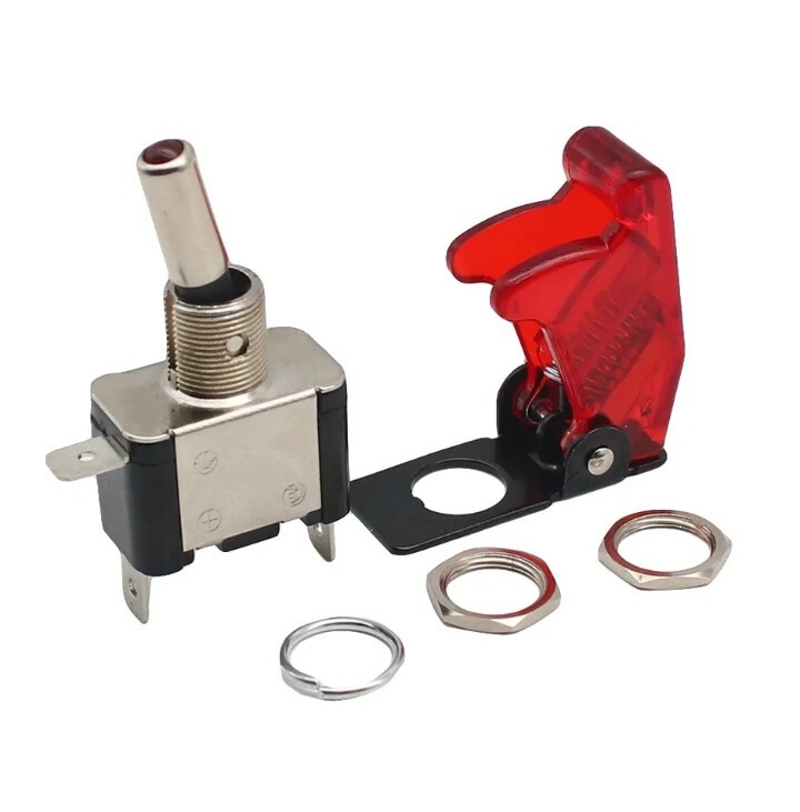 On/Off Toggle Switch RED LED Light w/ Missile Cover Heavy Duty SPST 12V ...
