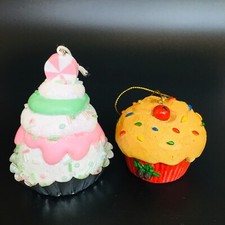 Cupcake Sprinkles Dessert Resin Christmas Ornament Lot of 2