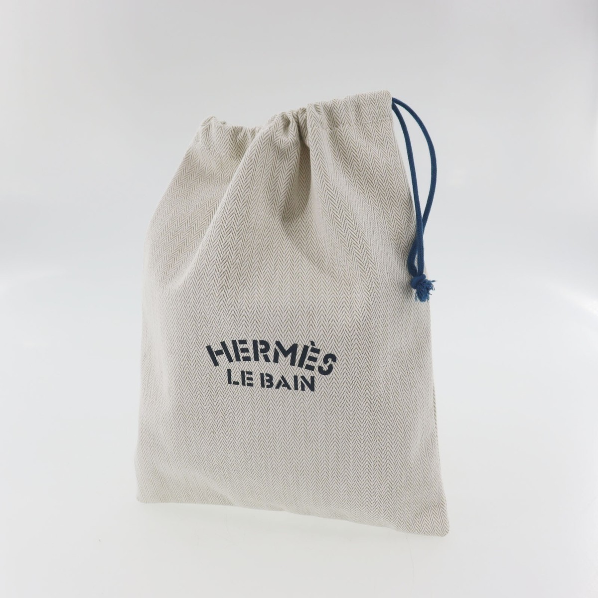 HERMES LE BAIN Used Drawstring Bag Pouch Ivory Beige Canvas