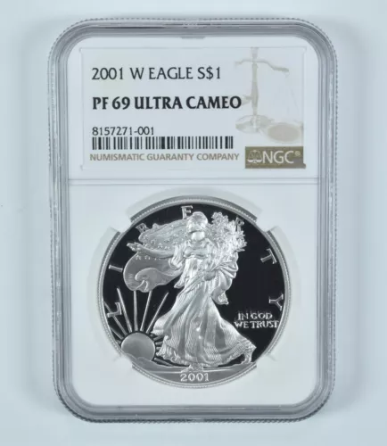 2001-W American Silver Eagle PF69 UCAM NGC Brown Label