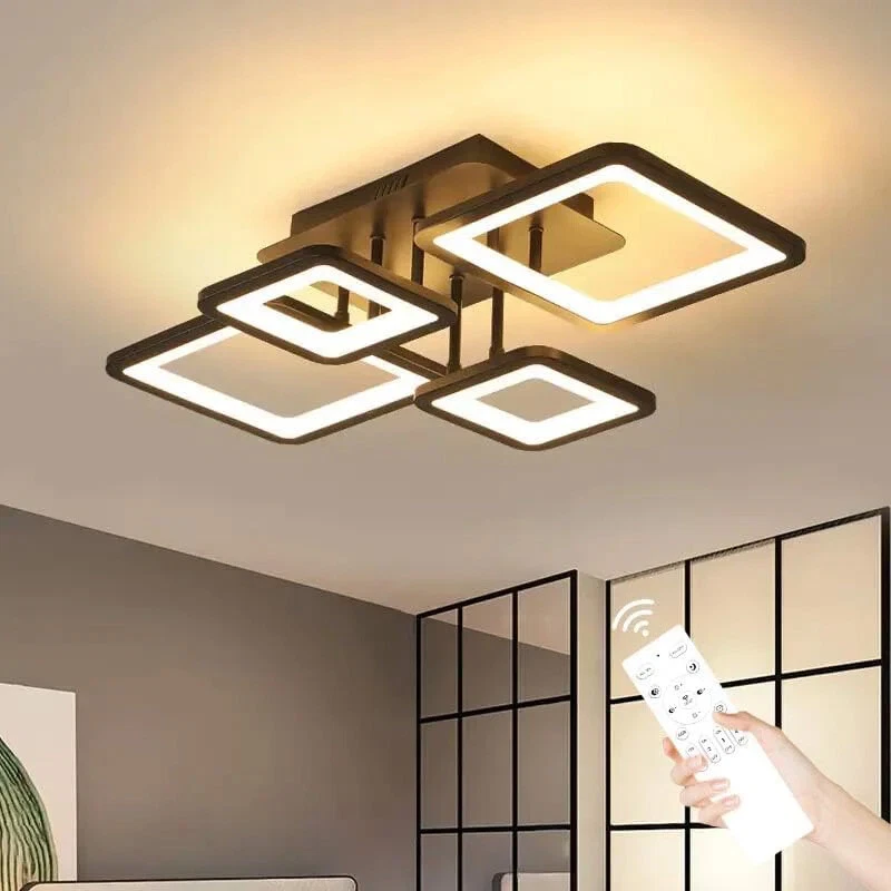 GOECO 54W Modern LED Ceiling Light Dimmable Black Chandelier Living Room RomoteControl
