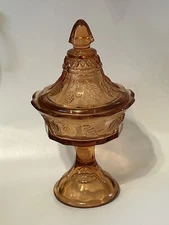 Vintage Indiana Tiara Glass Coral Strawberry Covered Glass Candy Dish Compote