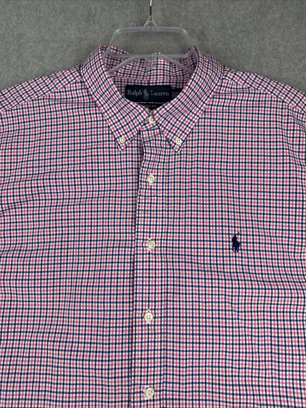 Polo Ralph Lauren camicia uomo 2XL rosa quadri Oxford SS bottoni preppy pony