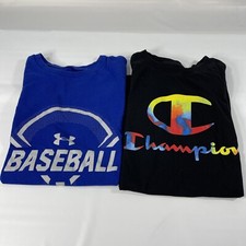 Lot Of 2 Under Armour Champion Tee T-shirt Youth Medium Blue/Grey  Black/Multi