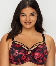 Elomi Soraya Plunge Bra 36DD Dark Rose Black Red 4270